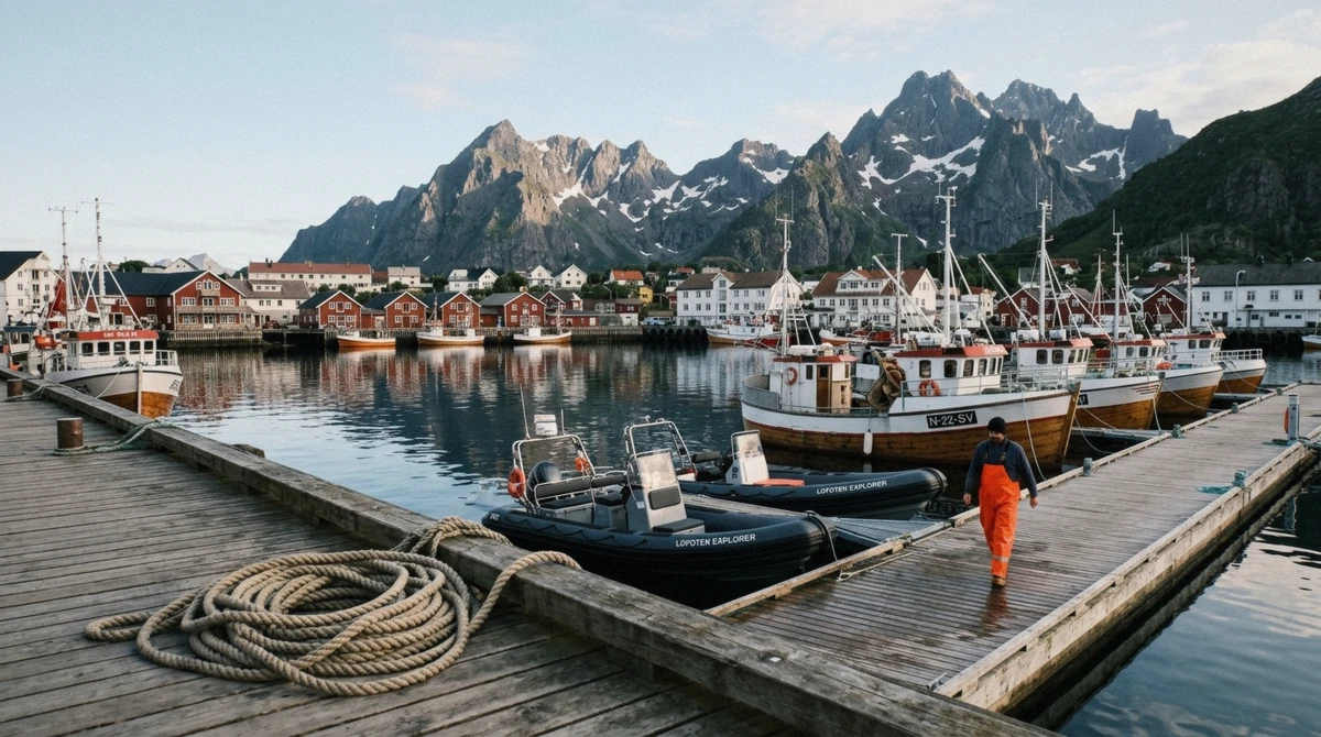 Tour boats and RIBs tied up at Svolvær harbour under the Lofoten peaks, the departure point for most Lofoten Islands tours